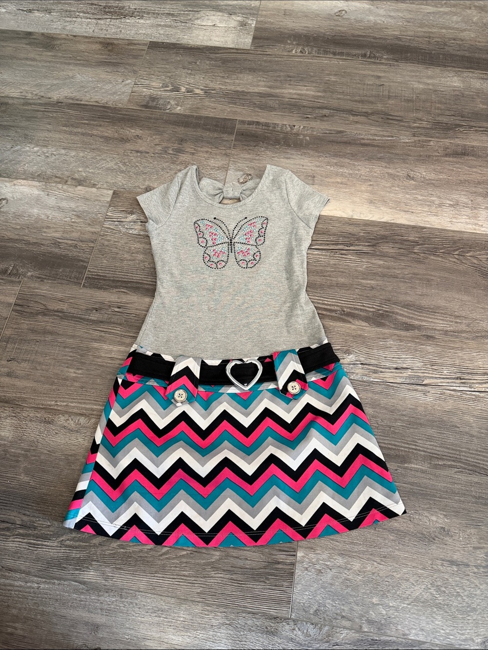 Pinky Girls Chevron Butterfly Dress with Heart Belt